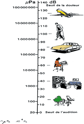 Echelle de relation entre décibels et activités de notre environnement, illustration 5